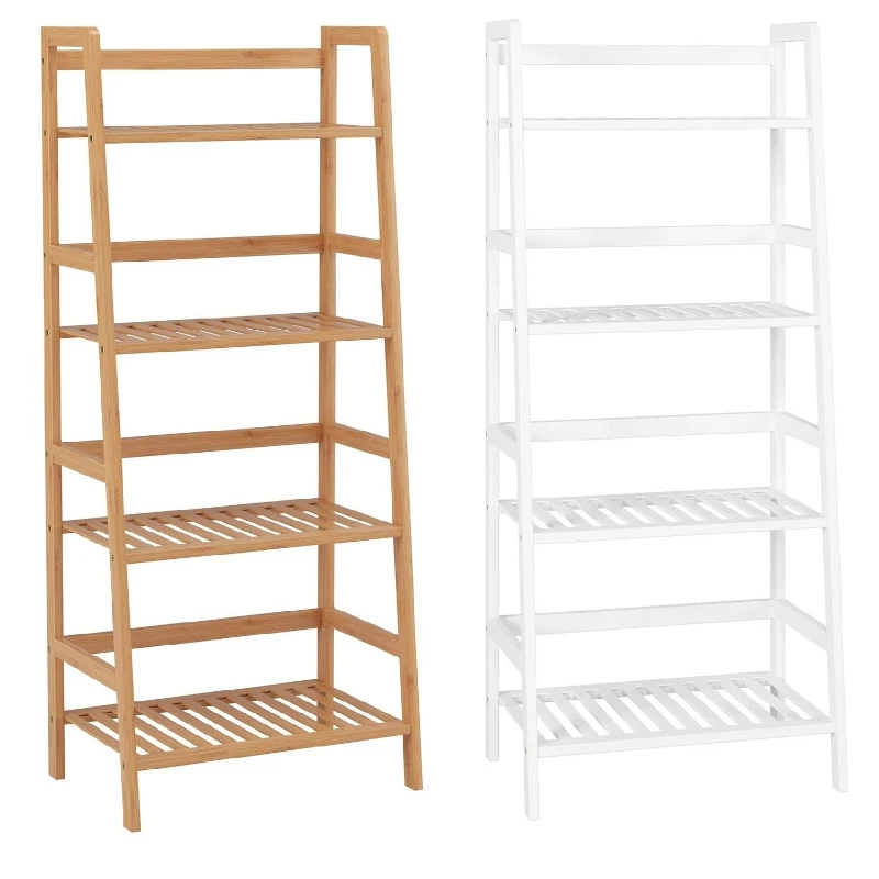 

Ladder Bookshelf, 4-Tier Bamboo Ladder Shelf Bookcase Freestanding Bathroom Shelves Plant Stand, Multifunctional Storage Rack