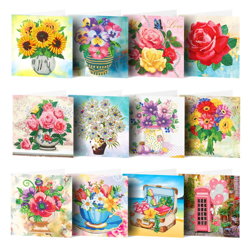 

5D DIY Flower Diamond Painting Greeting Cards for Mother Teacher Butterfly Diamond Cross Stitch Thank You wers Thanksgiving Card