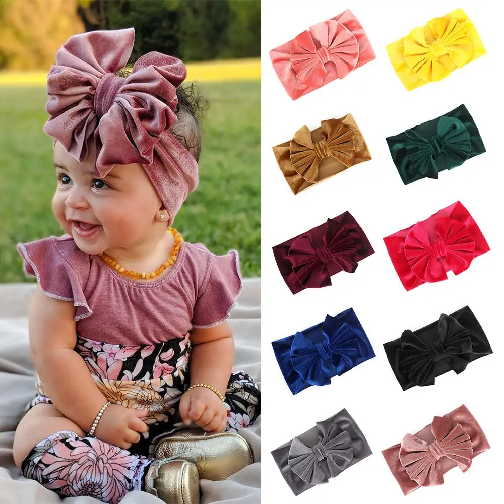 

Cute Stretchy Velvet Hair Bands Super Soft Baby Girl Headbands Big Bows Hair Bands Kids Hair Accessories Headwrap