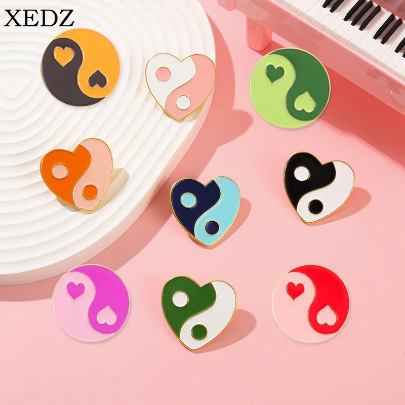 

Creative Fashion Tai Chi Gossip Enamel Pin Geometric Round Heart Shaped Brooch Cartoon Couple Badge Fashion Jewelry for Child