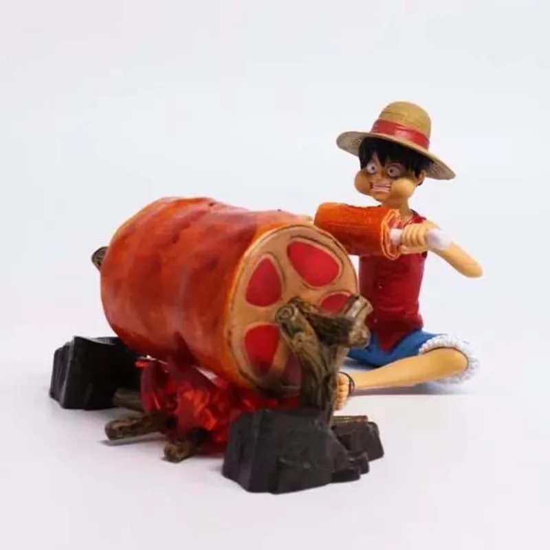 

10cm Anime One Piece Figure Stylist Luffy Eating Meat Scene Sitting Pose Statue Action Figure PVC Model Collectible Toys Gifts