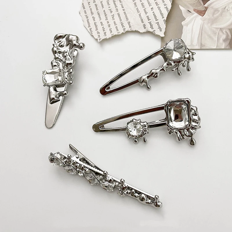 Новый дизайн, блестящие Серебристые Металлические Боковые заколки для волос BB, женские элегантные блестящие шпильки для волос для девушек, модные аксессуары для волос