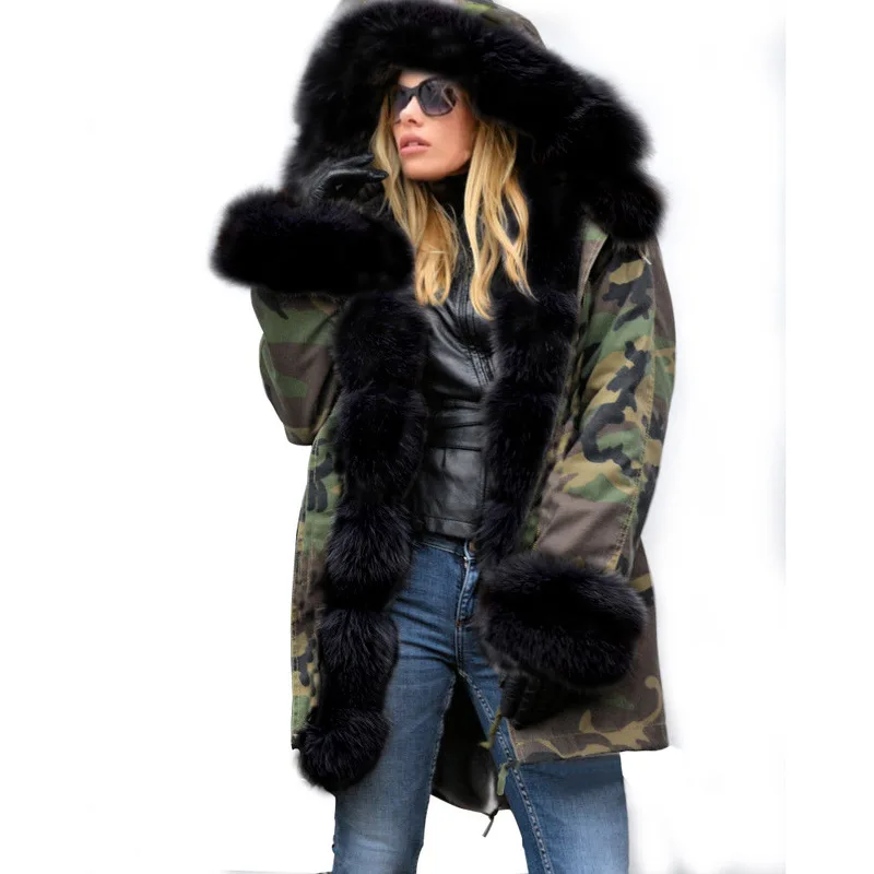 Hoodies Long Coat Oversize Faux Fur Female Parkas Winter Cotton Fleece Warm Jacket Coat Slim Women New Fashion Hooded Overcoat