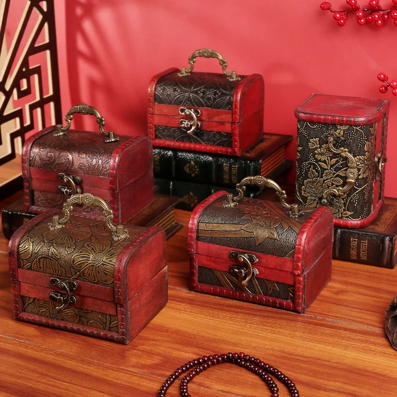 

Wooden Crystal Packaging Box Hot Selling Antique Retro Wooden Box Green Stone Yuan Big Head Coin Storage Box Wedding Candies Box