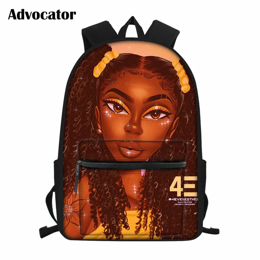 ADVOCATOR Fashion Black Art African Women Large Capacity School Bags for Kids Afro Lady Girls Print Backpack Canvas Book Bag