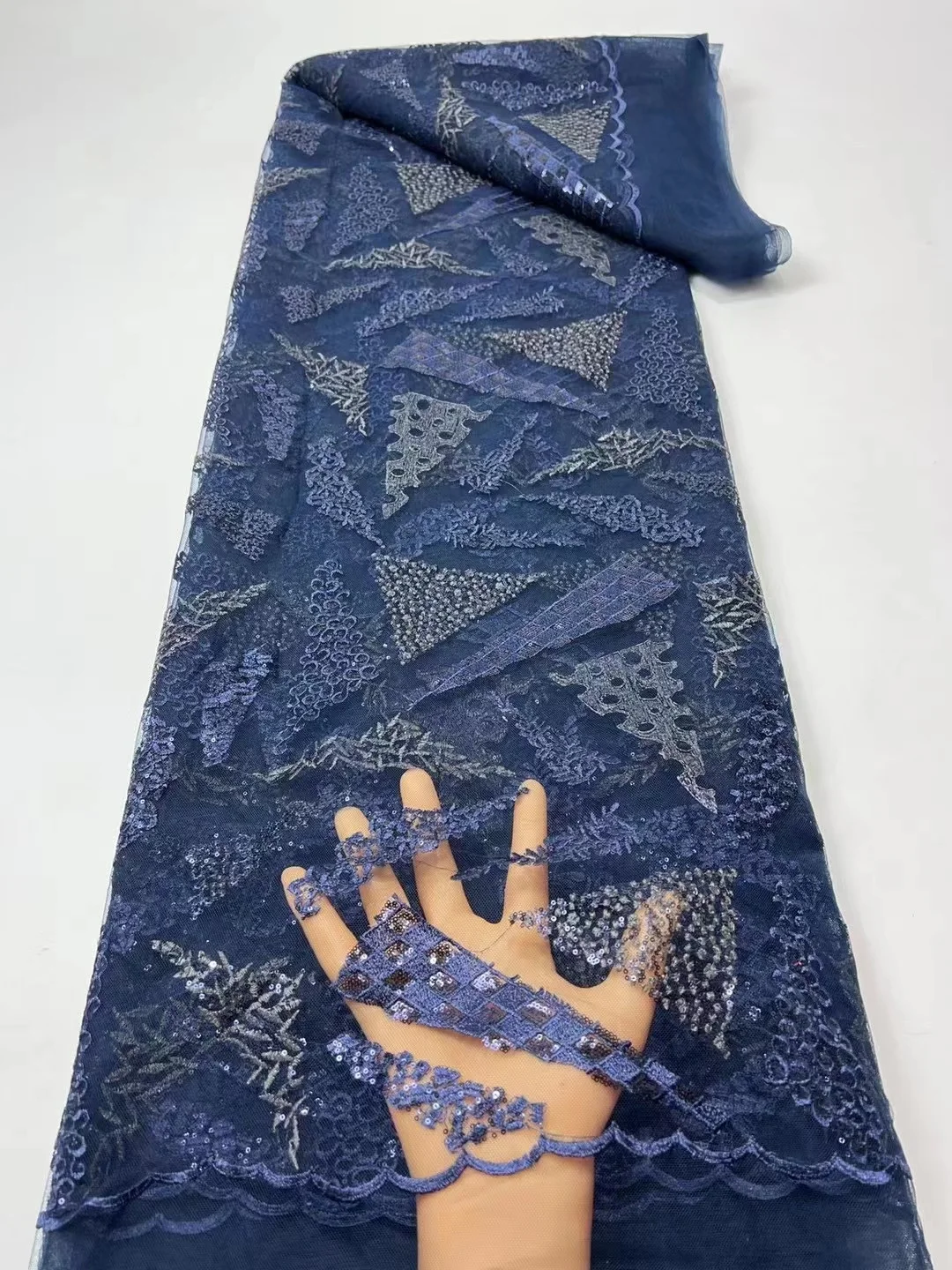 Blue embroidered african net lace nigerian tulle fabric 2023 high quality french sequins lace fabrics 5 yards/pcs for sewing