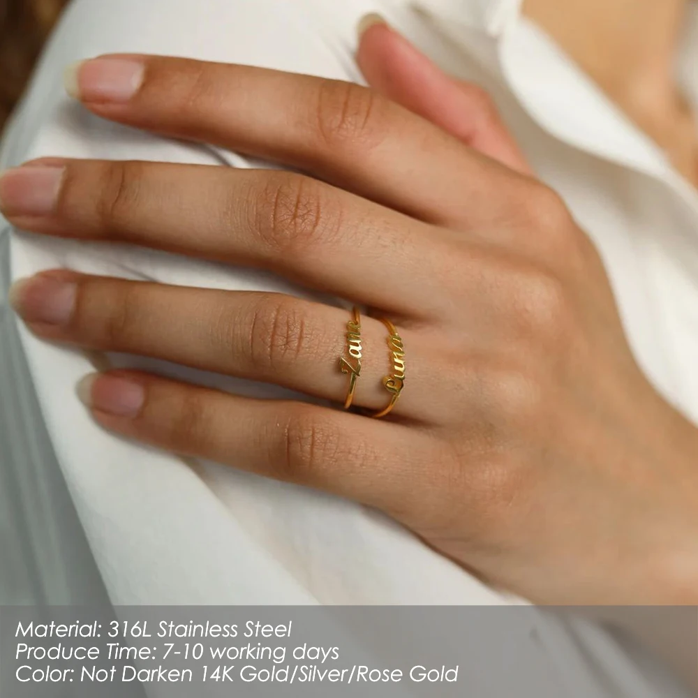 Orazio Customized Name Ring for Women Couple 14K Gold Personalized Letter 316L Stainless Steel Rings Jewelry Gift Wholesale