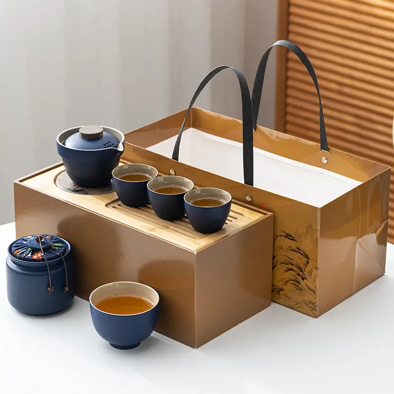 Дорожный чайный сервиз Kuaike одна кастрюля три чашки портативная крышка маленький