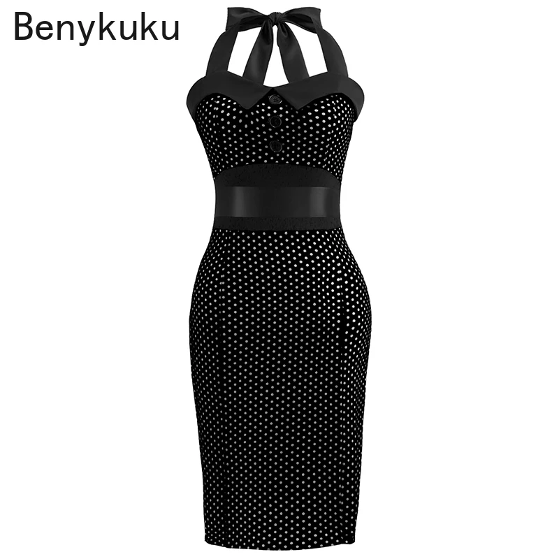 Женское винтажное платье в горошек розовое стиле Одри Хепберн с лямкой на шее