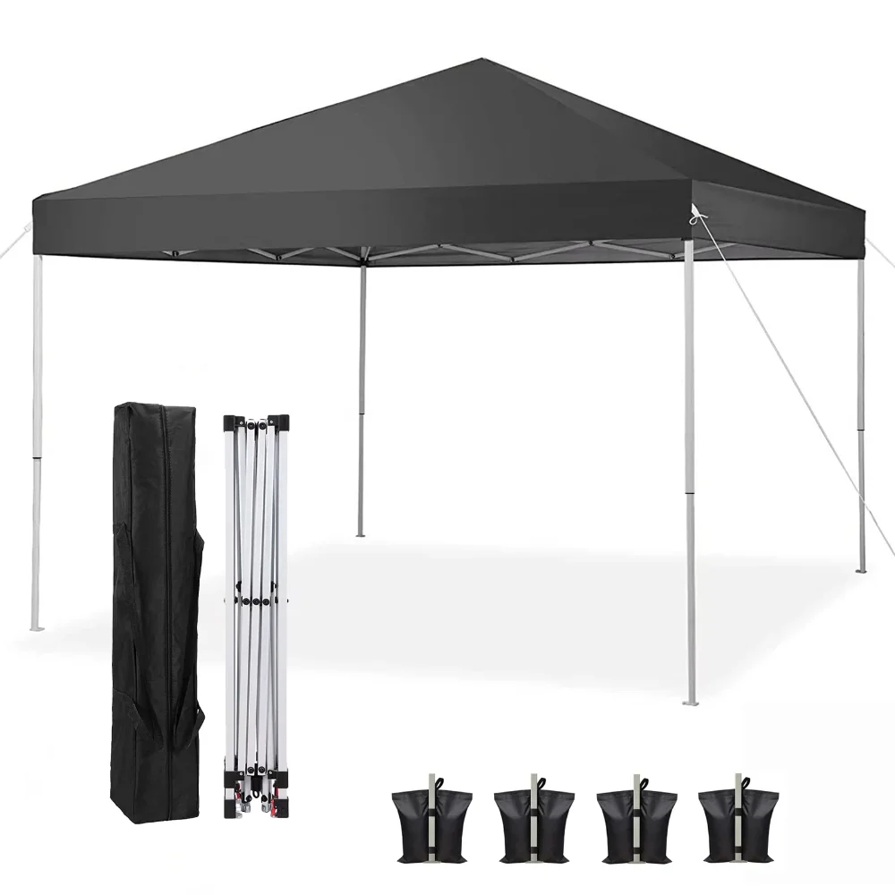 Tent Instant Folding Canopy With 4 Weight Sandbags, Black Gazebo Da Giardino