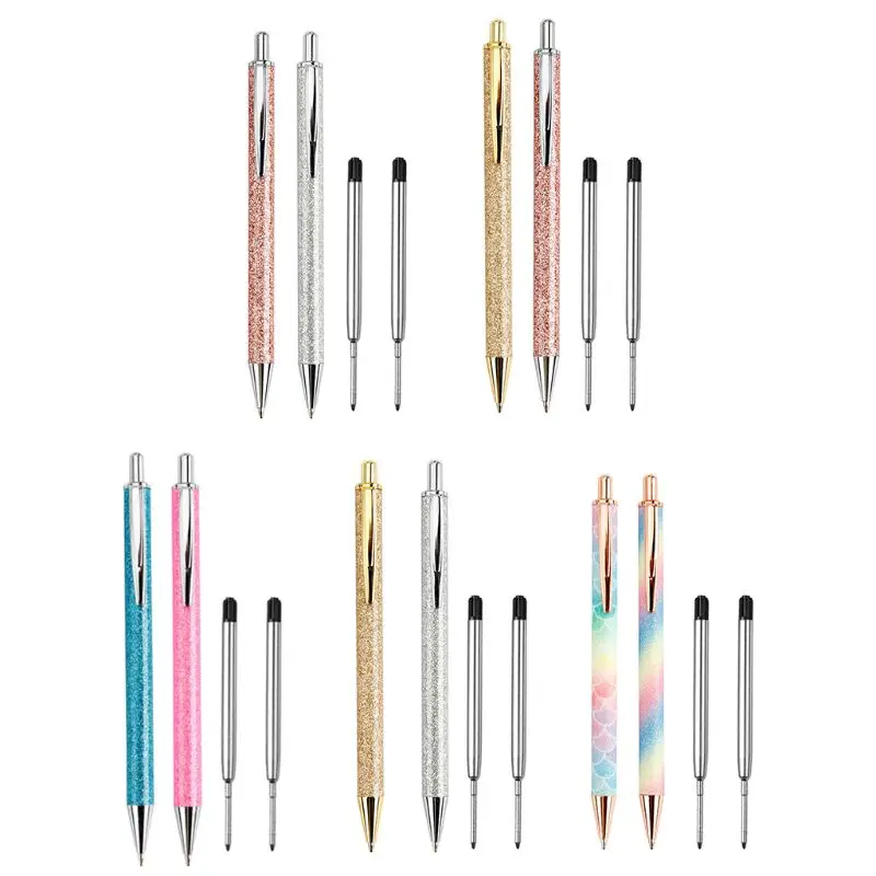 

2 Pieces Retractable Ballpoint Pens with 2 Pen Refills for Student JIAN