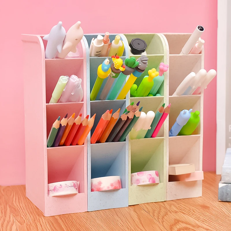 

Creative Storage Box Simple Stationery Cosmetic Organizers Desktop 4 Grids Student Pen Holder