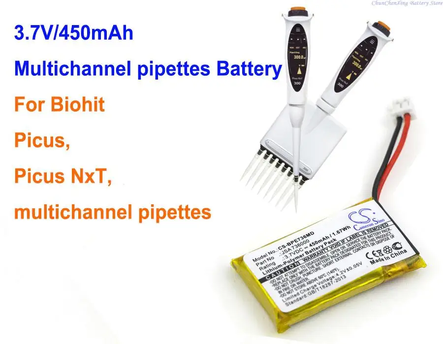 

450mAh Multichannel pipettes Battery SA 736000 for Biohit Picus, multichannel pipettes, Picus NxT