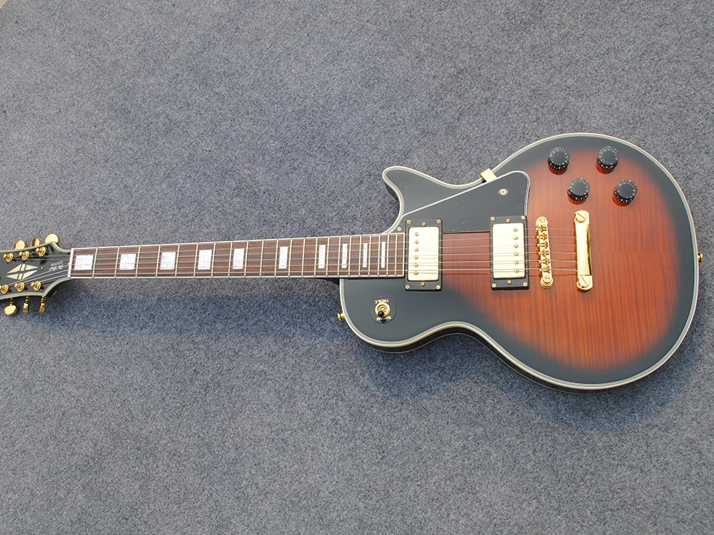 

China wholesale electric guitar OEM, Yak brown, flame maple veneer metal accessories, custom binding guitar kit