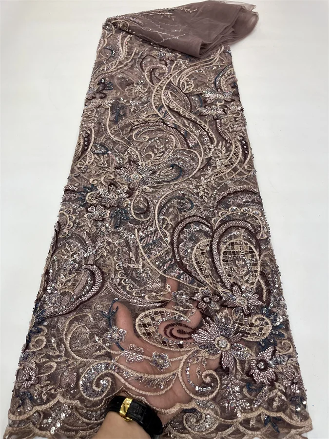

Franc Lace Fabric Nigeria Beaded Fabric Luxury with sequins African Lace Fabric for Wedding Party Bridal Lace Fabrics 2023