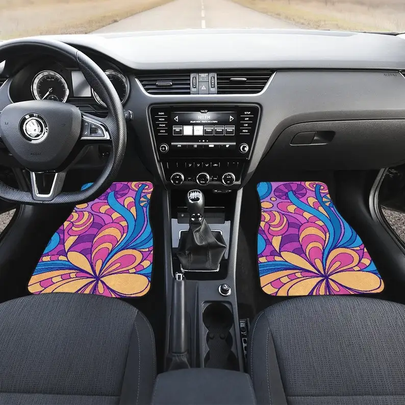 

Pink Blue Floral Abstract Art Car Floor Mats Set, Front and Back Floor Mats for Car, Car Accessories