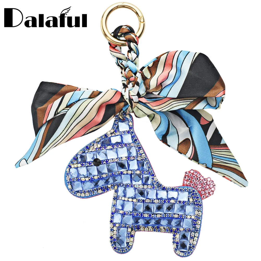 

Dalaful Horse Scarf Keychains Leather Keyrings Purse Bag Pendant Gift For Girls Womens Key Chain Rings Holder K344