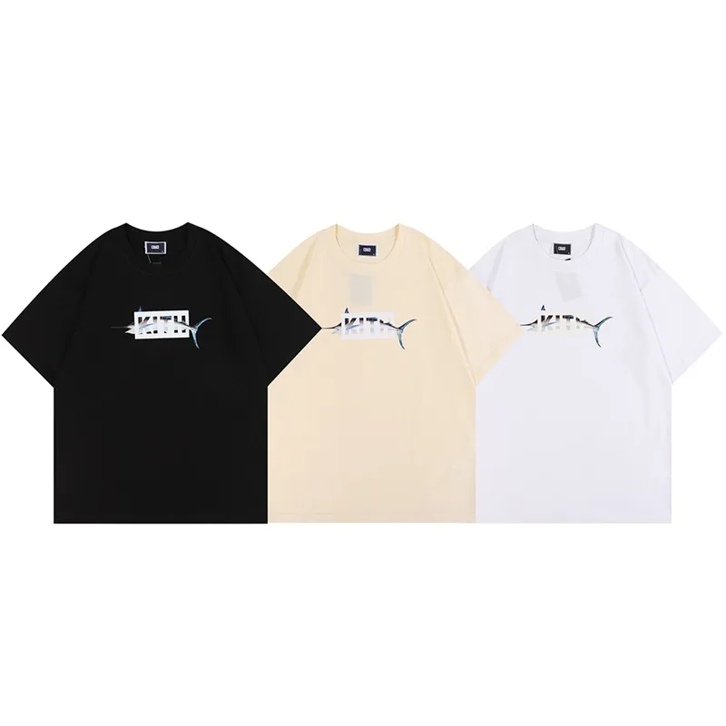 

American tide brand tuna print T-shirt summer new male and female couple teenagers crewneck large size short sleeves