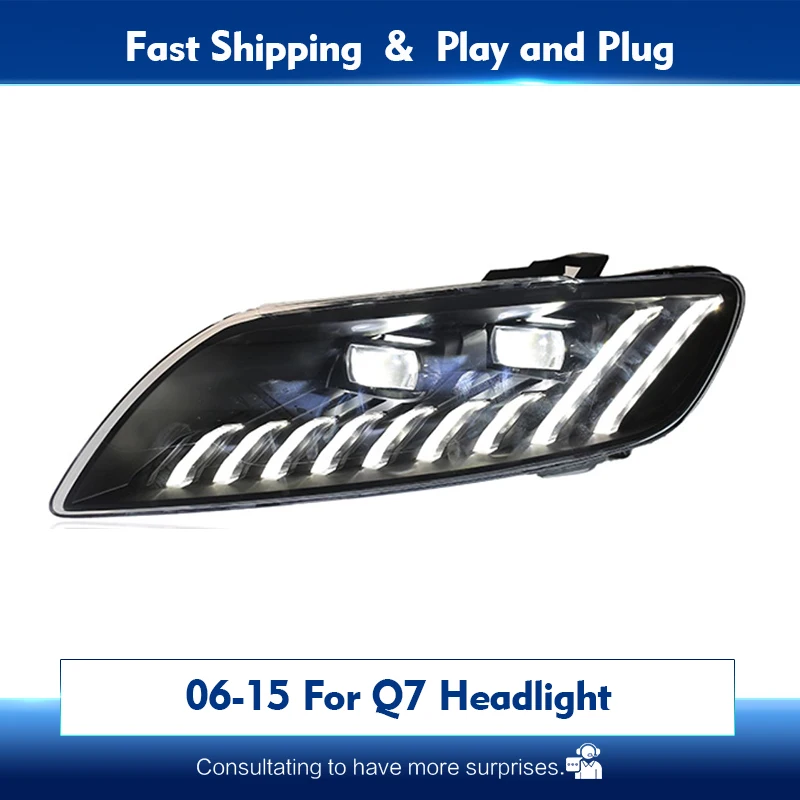 

Стайлинг автомобиля, передняя фара для Audi Q7 2006-2015, фары, линзы проектора, дневные расстояния, искусственная анимация, автомобильные аксессуары