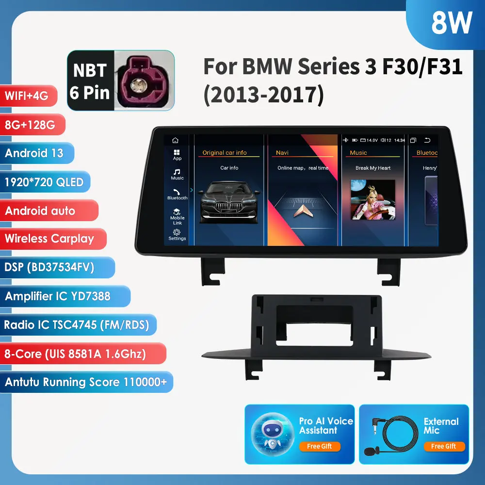 

10,25 "Carplay Android 13, автомобильное радио для BMW 3 серии F30 F31 NBT, авторадио, автомобильные интеллектуальные системы, мультимедийное GPS-налобное устройство