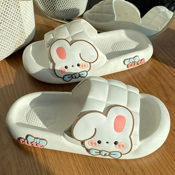 2023 New Cute Rabbit Slippers Women Indoor Home Bathroom Anti-slip Slides Shoes Soft Sole Beach Summer Sandals Women Slippers