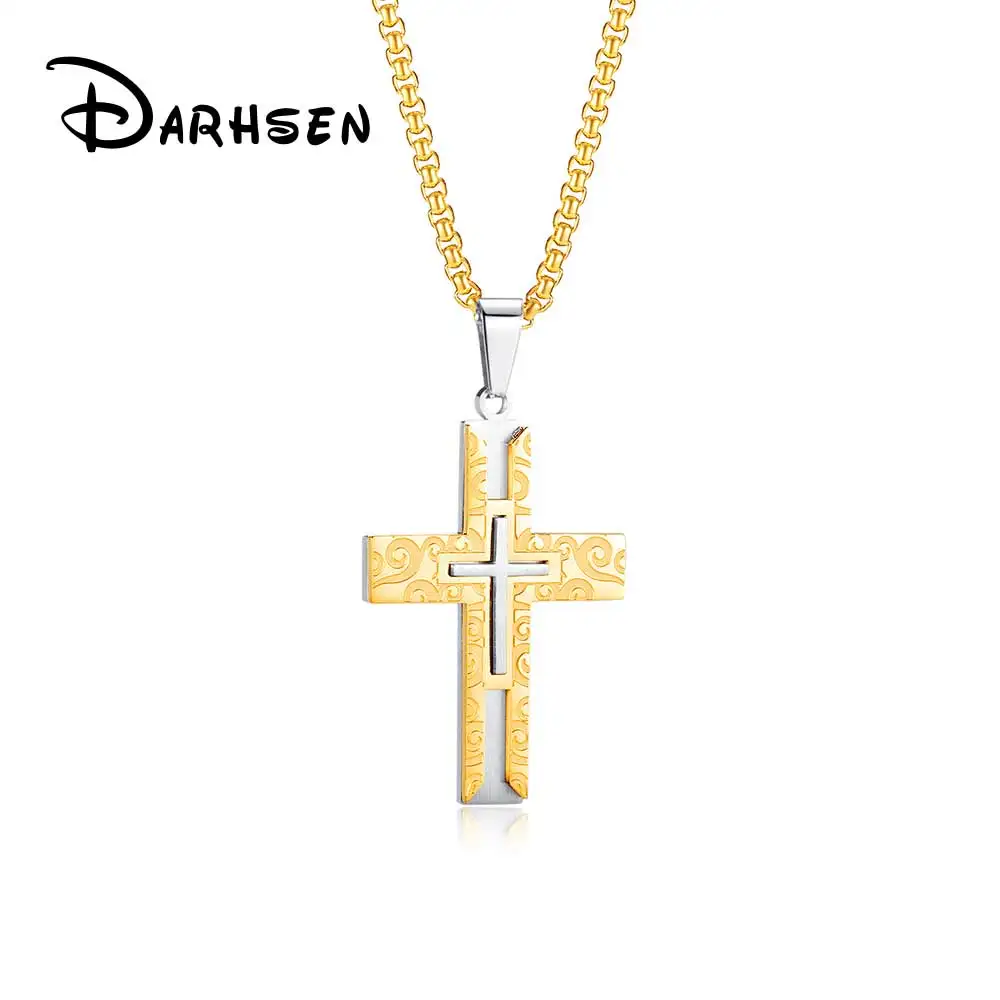 DARHSEN Male Men Christian Pendant Necklace Cross Design Black Silver Gold Color Stainless Steel Fashion Jewelry Christmas Gift