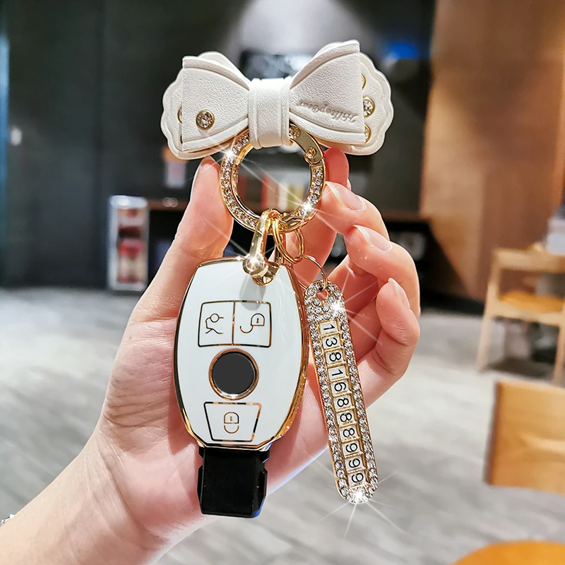 

Electroplating TPU Car Remote Key Case Cover Fob For Mercedes Benz E C Class GLK GLA GLC GLB W204 W210 W176 Keychain Accessories