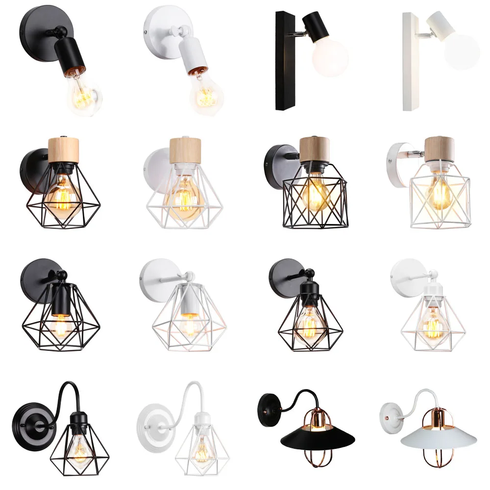 

Vintage LED Wall Light Retro Loft Industrial Wall Lamp E27 Iron Cage Lampshade Sconce Modern Indoor Bedside Lighting Wandlamp