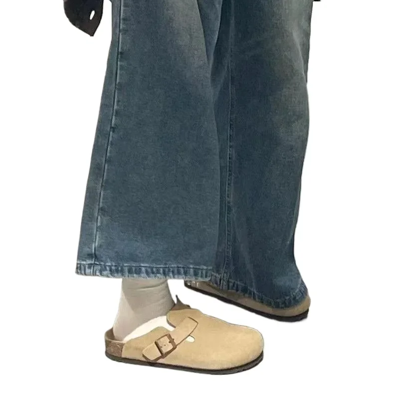 2024 Hot Sale Shoes for Women Closed Toe Women's Slippers Casual Warm Buckle Round Flat with Ladies