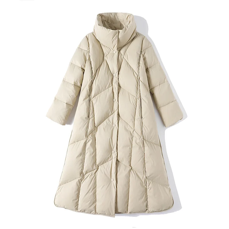 Lightweight Down Jacket Women New Winter Fashion Stand-up Collar Long Plus Velvet Warm All-match Outwear