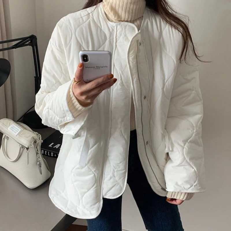 Office Lady O-Neck Thick Warm Loose Casual  Jacket 2023 New Winter Solid Women Coat Female Casual Outwear Elegant All-match Tops