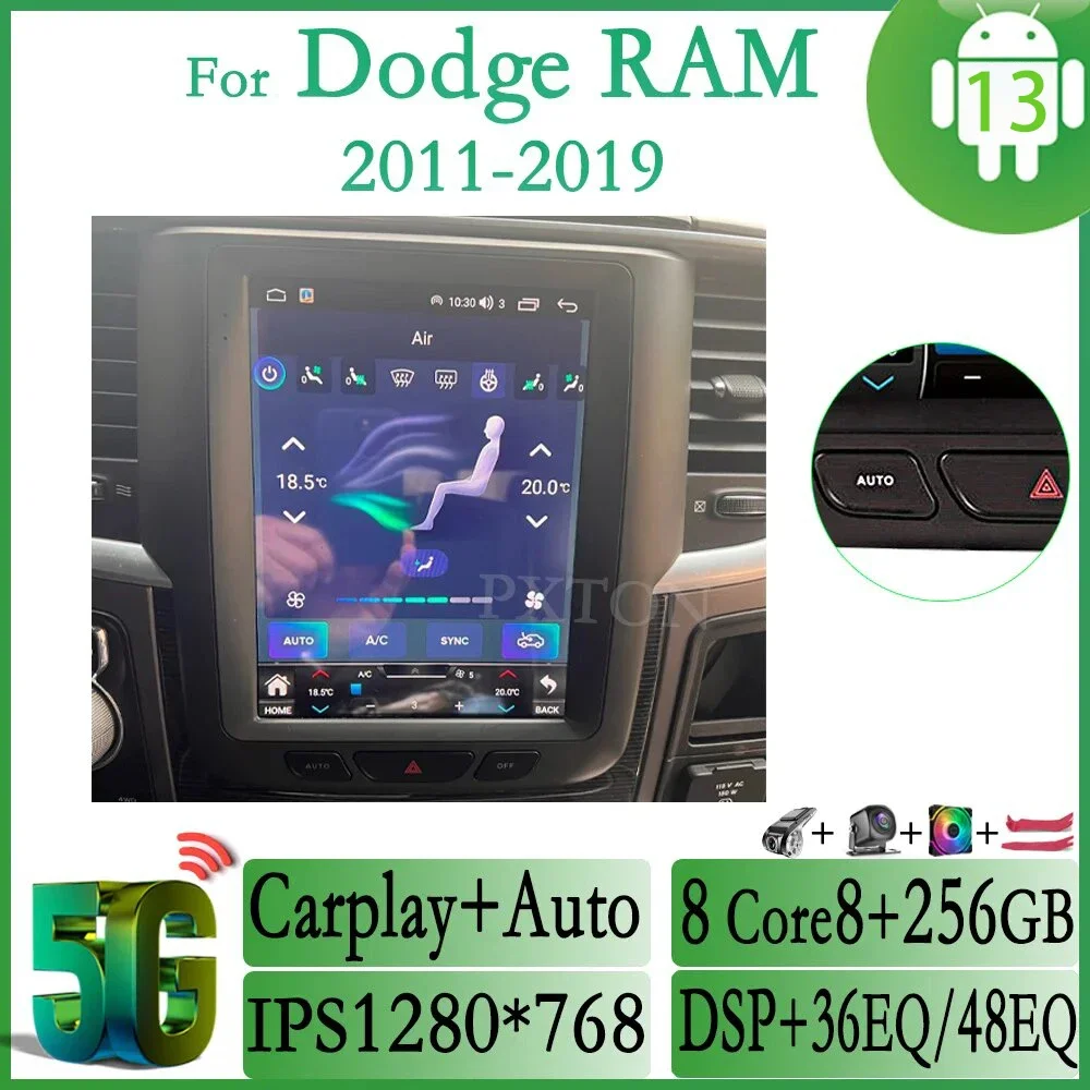 

Pxton For Dodge Ram 2011-2019 Android 13 Radio Stereo Carplay Multimedia Player 4G LTE Wifi Carplay Auto Car Radio Android 8+256