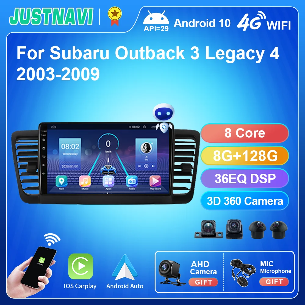 

Автомагнитола JUSTNAVI 2DIN Android 10, мультимедийный видеоплеер для Subaru Outback 3 Legacy 4 2003-2009, стерео навигация, GPS Carplay