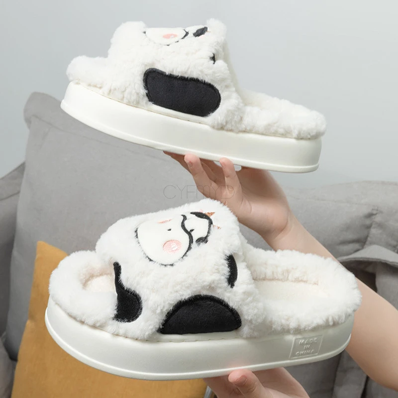 Women slippers Home Lovely Cartoon Cow Platform Soft Slippers for Women Winter Furry Female Indoor Slides Breathable House Shoes