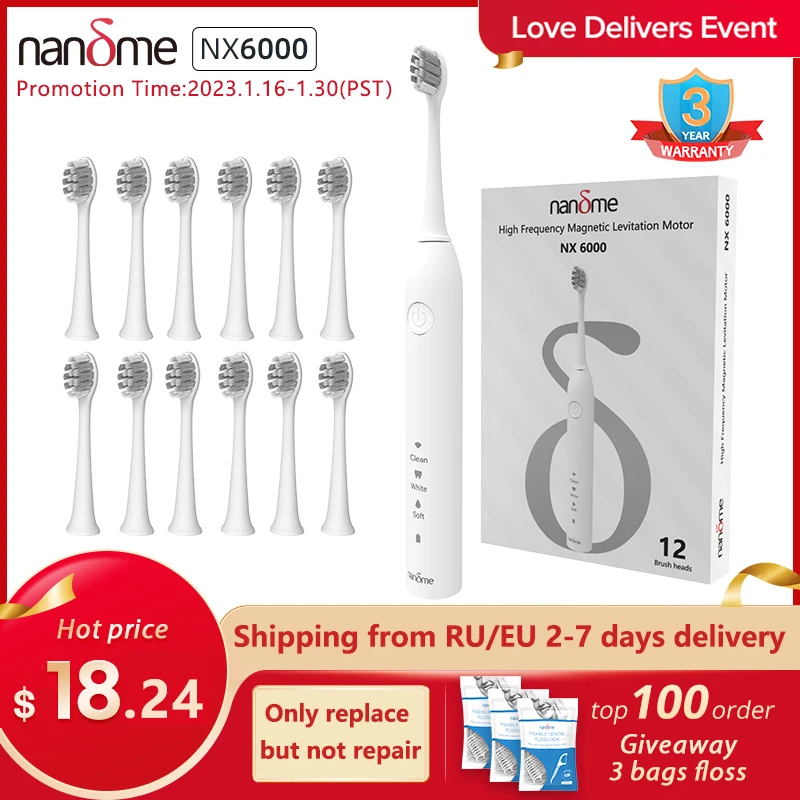 Зубная щетка Nandme NX6000 Ультразвуковая электрическая, IPX7, перезаряжаемая - купить по выгодной цене - Апрельский топ товаров с Али