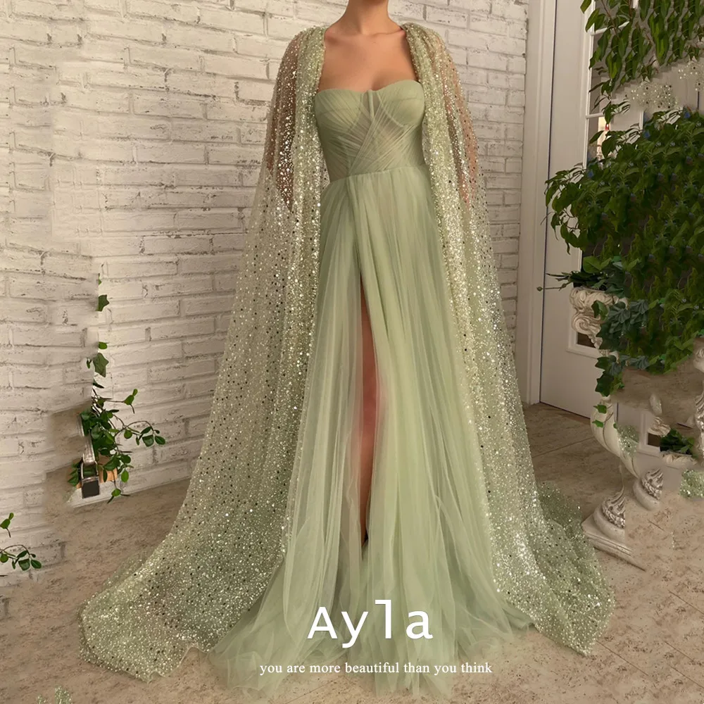 

Modern A Line Side Slit Prom Dresses Sweetheart Prom Gowns Elegant Backless Evening Dress With Sparkly Shawl robe de soirée