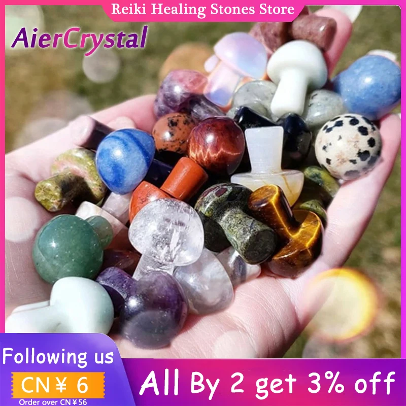 

1PC Natural Stones Crystal Mini Mushroom Botanical Statue Amethyst Quartz Carving Plant Ornament Aesthetic Room Aquarium Decor