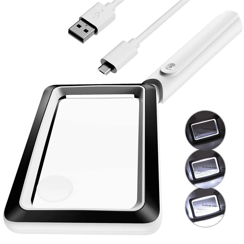 

4X Rechargeable Magnifying Glass with Light 20LEDs, Handheld Rectangular Page Lighted Magnifier, 3 Brightness Modes