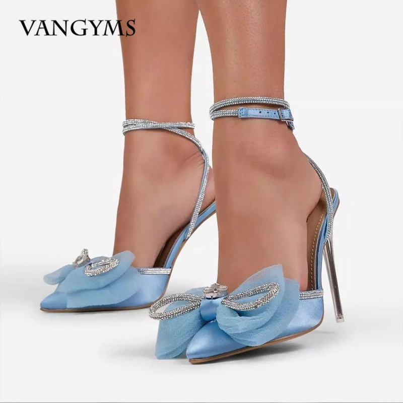 

Fashion Elegant Rhinestone Bow Strap High Heels Women Pointed Toe Stiletto High Heel Sandals Party Dress Shoes Wedding Shoes