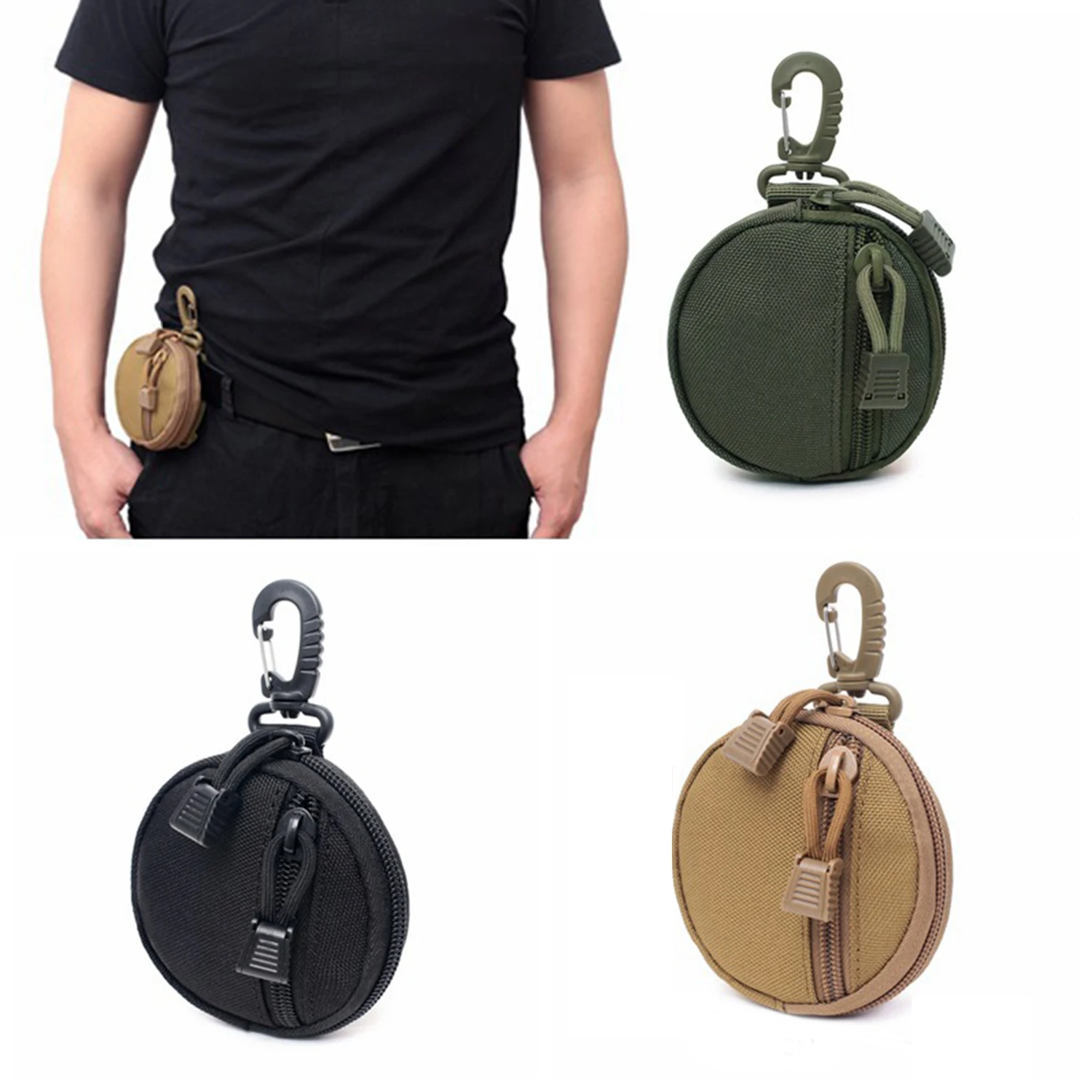 

1PC Outdoor Sports Wallet With Hook Portable Waist Coin Purse Credit Card Holder Men Tactical Wallet Card Slots Zippers Bags