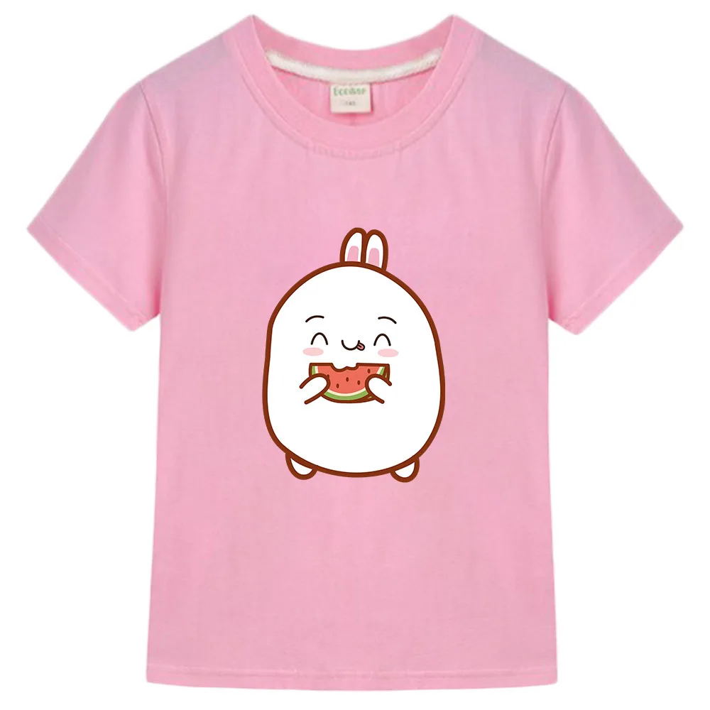 

Детские летние футболки для девочек и мальчиков, мультяшная футболка Molang и Piupiu, хлопковая детская футболка, милый кролик Molang, кавайная детская одежда