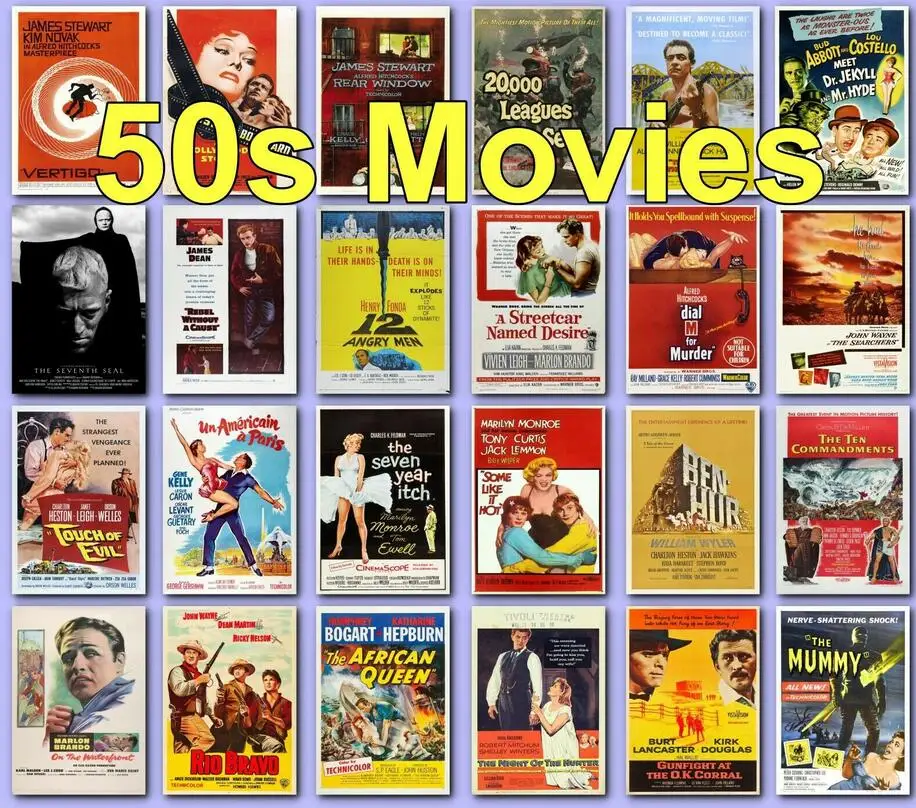 

42 вида на выбор Винтажный Фильм 1950s 50s Печатный художественный плакат на холсте для гостиной украшение домашняя Настенная картина