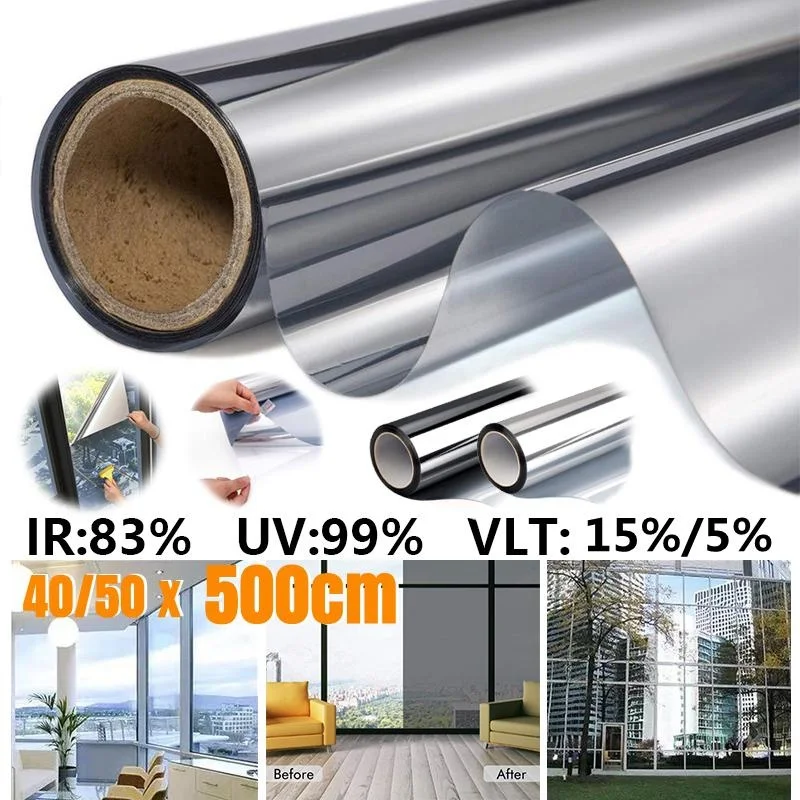 

Silver Transparent Sunscreen Film Vinyl Self-Adhesive One Way Mirror PET UV-Proof Drop-Shipping Daytime Private Glass Sticker