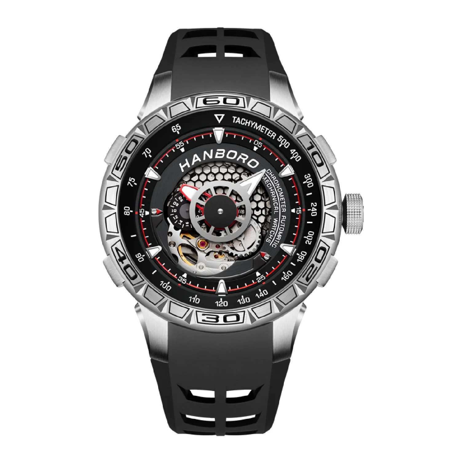 

HANBORO New Automatic Watch Mens Fashion Mechanical Watches Hollow Large dial Wristwatch waterproof Man watch relogio masculino