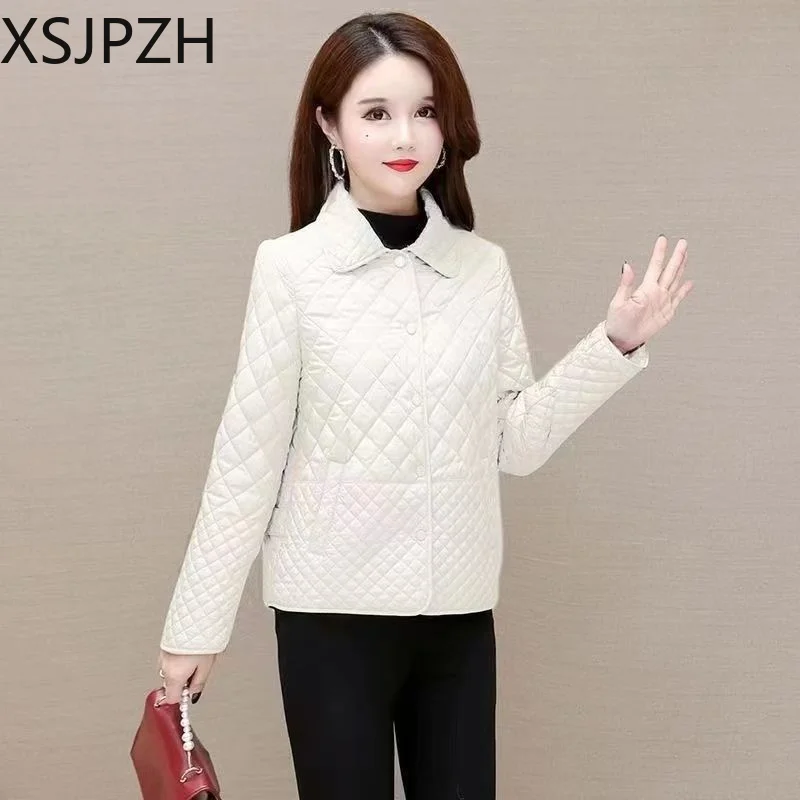 

2023 New Women Cotton Coat Winter Jacket Female Thin Lapel Parkas Rhombus Fashion Outwear Short Winter Overcoat Tide Outerwear