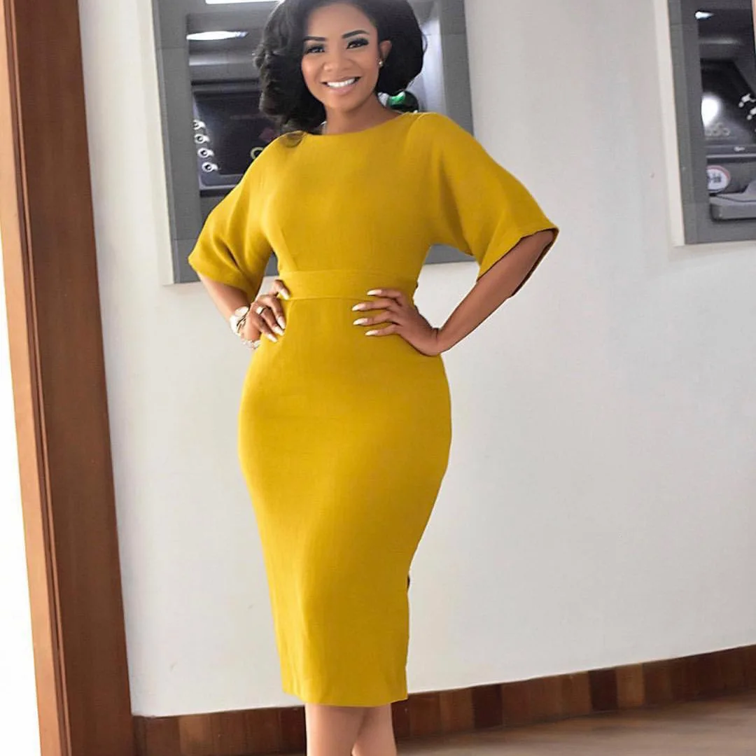 

Plus Size Elegant Evening Dress Long O-Neck High Waist Hip Wrap Mid-Calf Gown 2022 Ever Pretty of Prom Solid Color Women Dress
