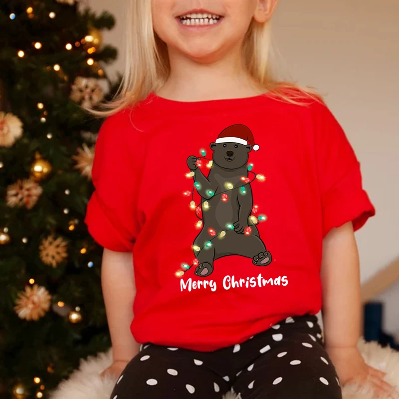 

Merry Christmas Elements 2022 Summer New Toddler Summer Animal Cartoon Print T-shirts Boys Girls Tees Children Clothes 2-14T