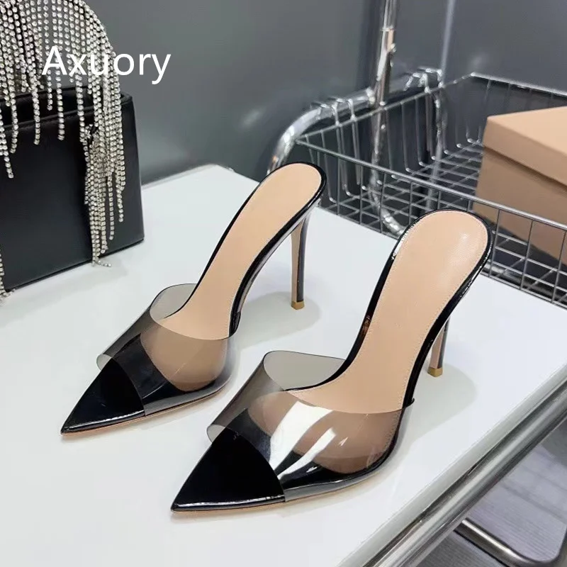 2023 Women's high heeled sandals transparent Genuine Leather Solid Color High 11.5cm Sexy Style High Quality