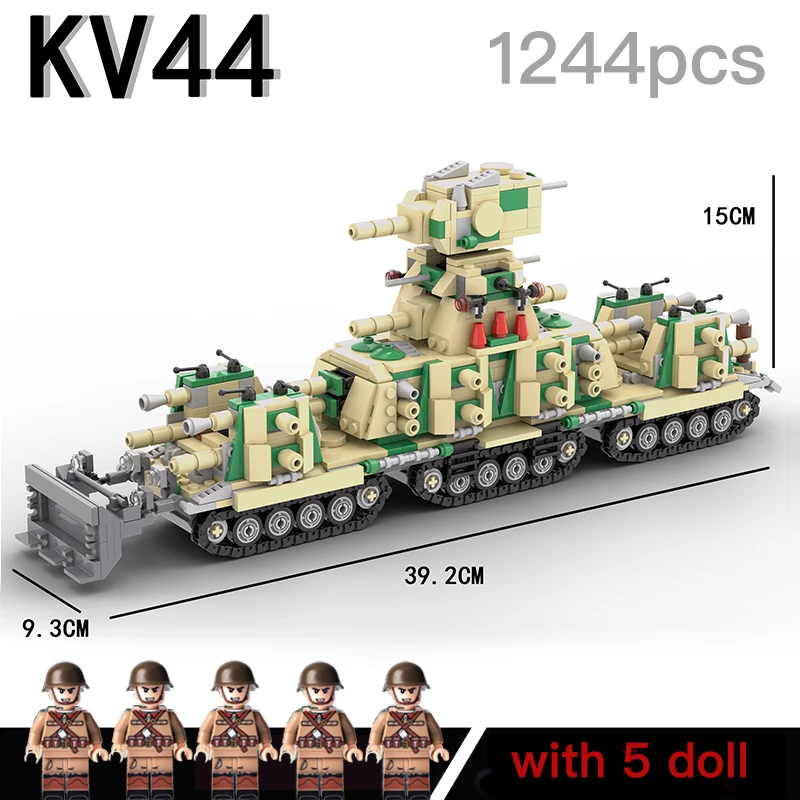 

MOC Military Type KV44 Armored vehicles Main Battle Tank Model Building Blocks WW2 Army Soldiers Weapon Educational Bricks Toys
