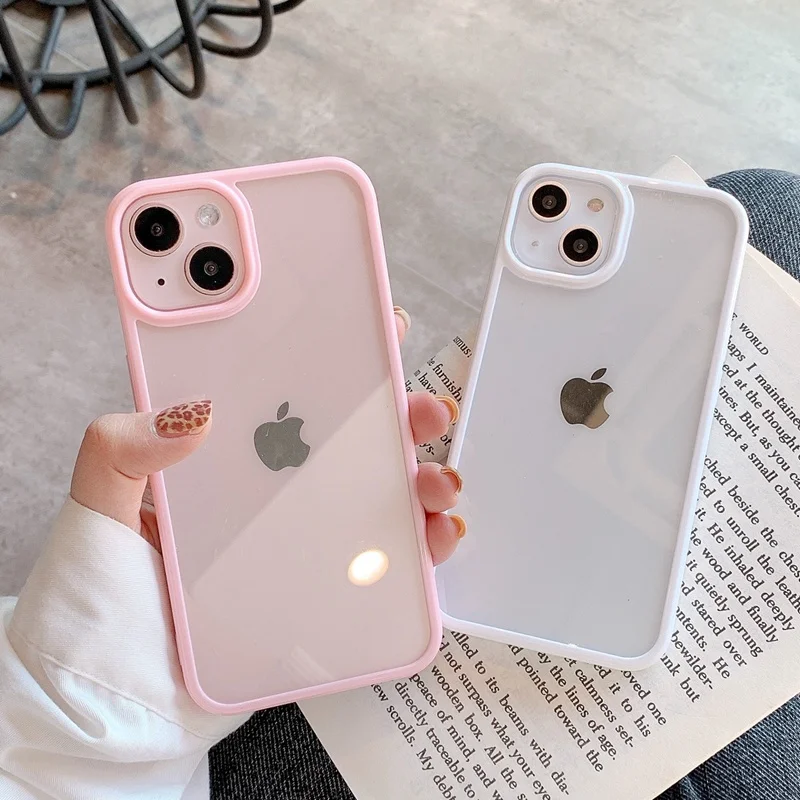 

Transparent Phone Case Fundas For iPhone 13 11 12 13 Pro Max XS XR 7 8 Plus SE 2020 X Shockproof Candy Color Bumper Back Cover